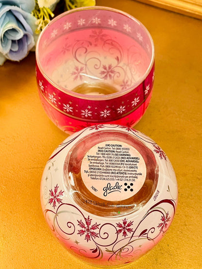 Set of 2 Glade Red Frosted Glass Candle Holders