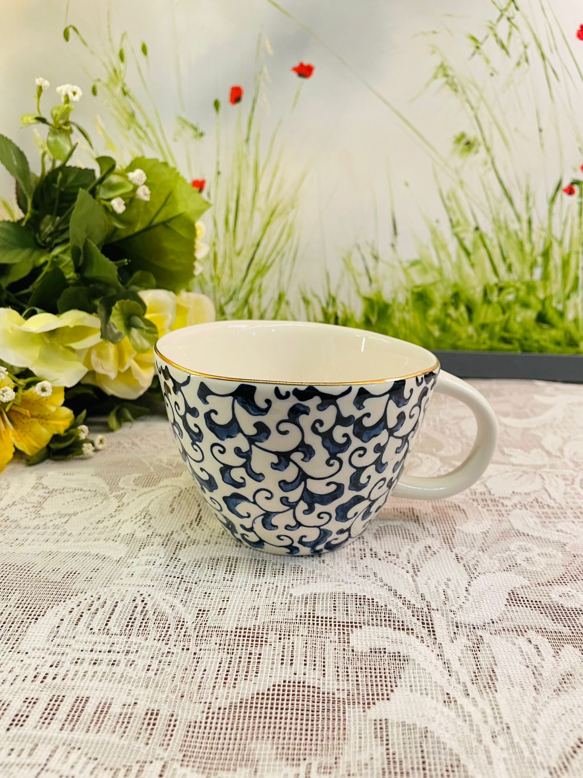 Vintage Blue & White Ceramic Teacup | Old Pottery Company