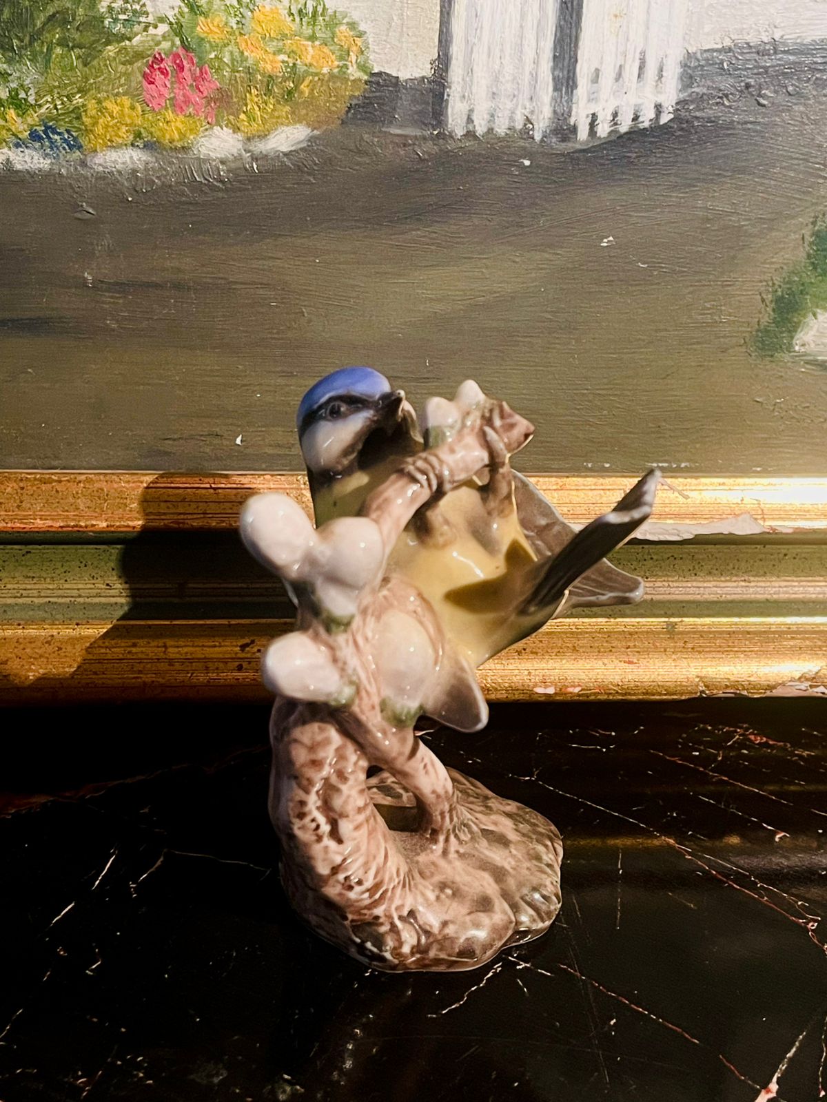 Vintage Porcelain Bird Figurine — “Blue Tits on Branch” by Wade England