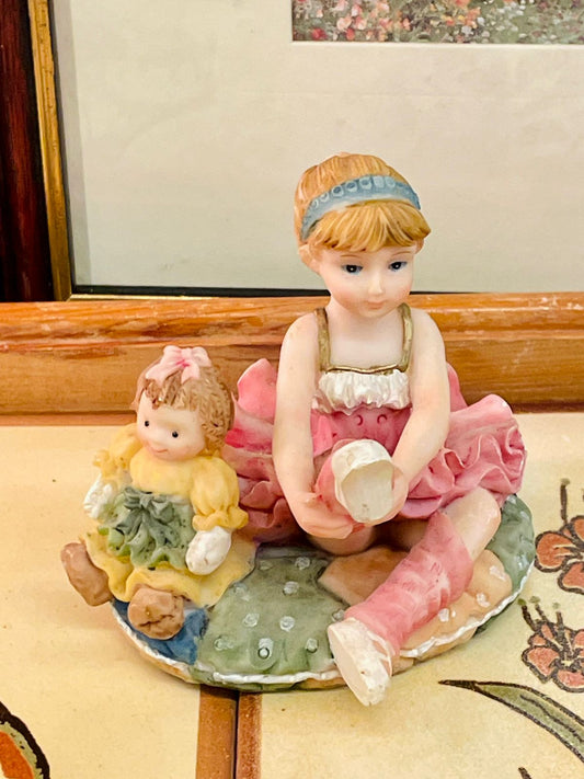shudehill giftware figurine, girl with doll ornament, vintage collectible, nursery decor girl, hand painted figurine, pastel home decor, shelf decoration, cottagecore figurine, resin collectible girl, cute vintage ornament