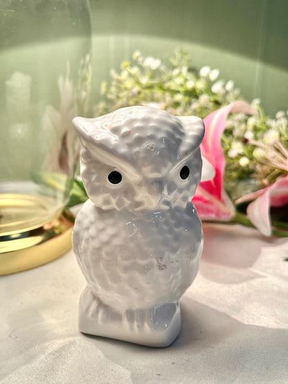 White Owl Ceramic Figurine Black Eyes 10.5cm - 1 Piece