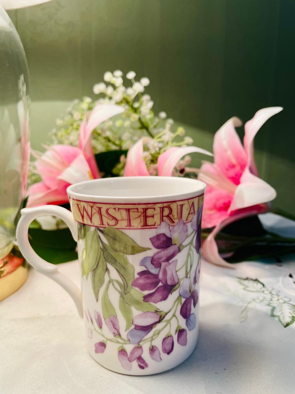 Staffordshire Wisteria Floral Mug Purple Green Fine Bone China 9 cm