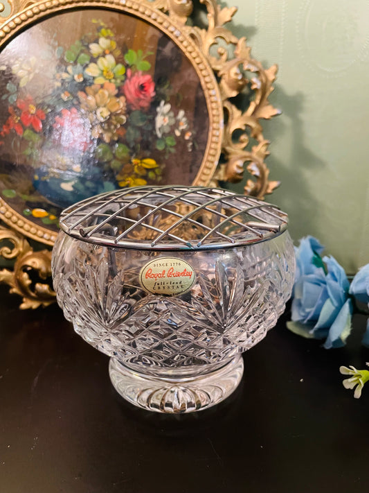 Royal Brierley Crystal Rose Bowl with Flower Grid