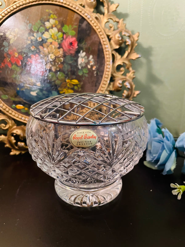 Royal Brierley Crystal Rose Bowl with Flower Grid