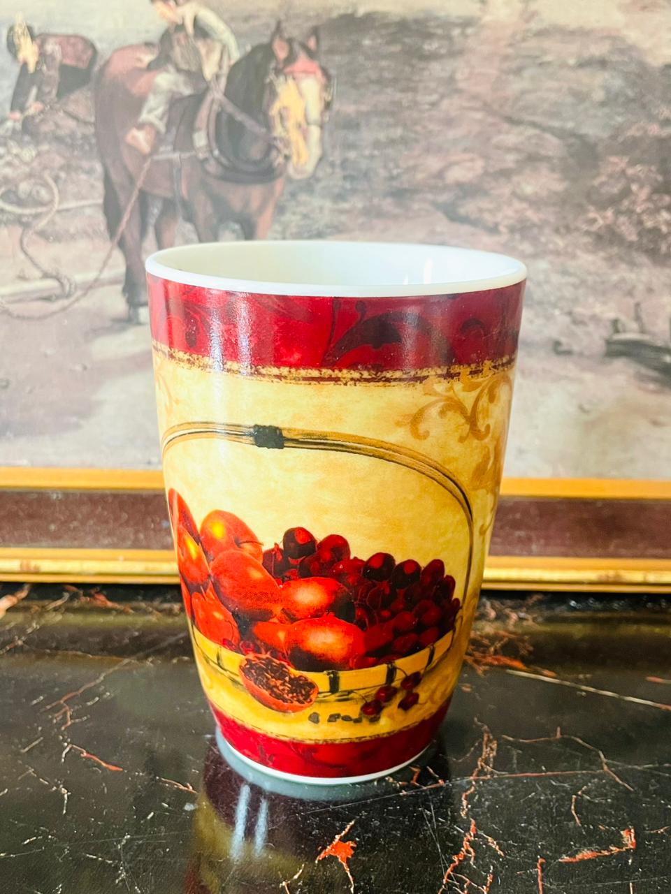 (Rustic Countryside) Lifestyle Fine Porcelain Mug – Fruit Basket Design (Designed in England)