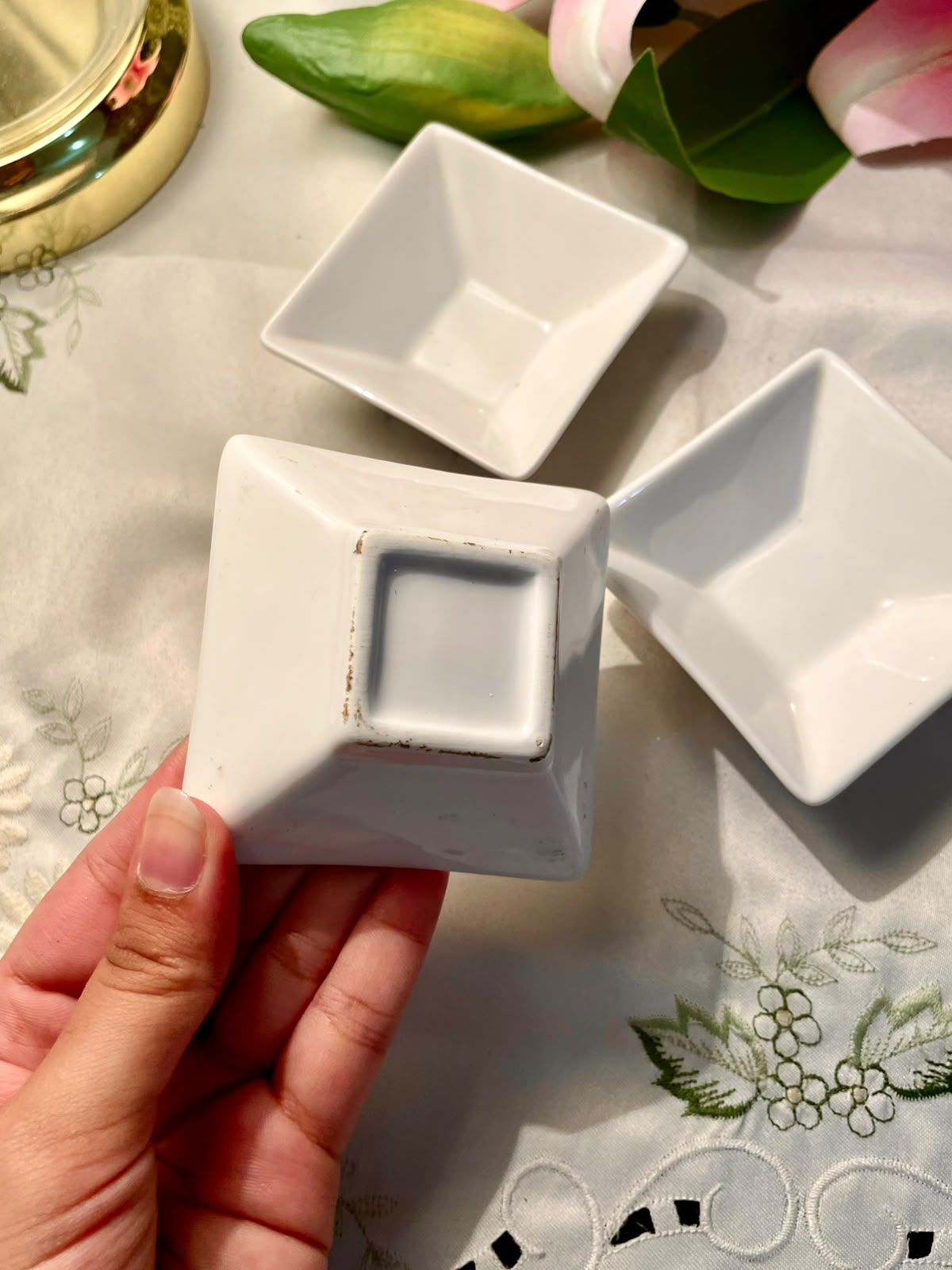 White Square Serving Bowls Set of 3 9 cm