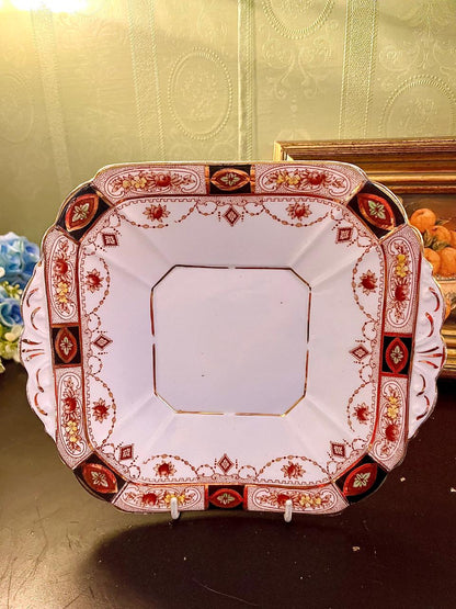 Vintage Floral Porcelain Serving Plater with Handles – 9 Inch