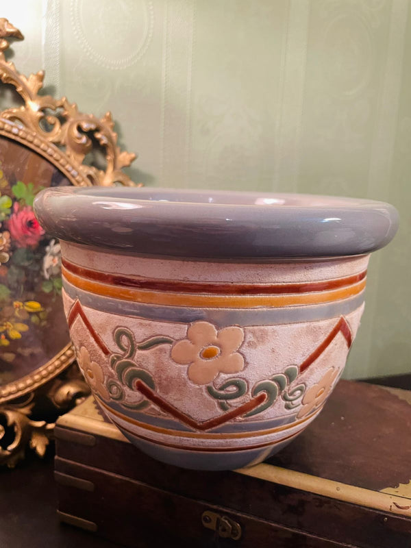 Vintage Stoneware Floral Planter Pot 7 Inch