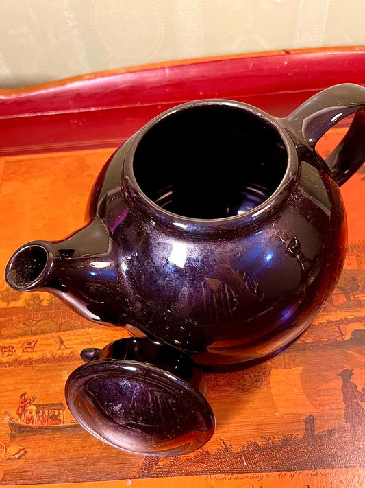 Vintage Black Ceramic Teapot with Lid | Round Tea Pot | 5 Inch