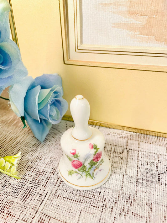 Vintage Porcelain Floral Hand Bell – Cottage Chic Decor