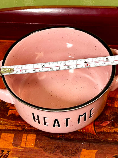 Pink “Heat Me” Ceramic Soup Mug Bowl with Double Handles Approx. 13cm Wide
