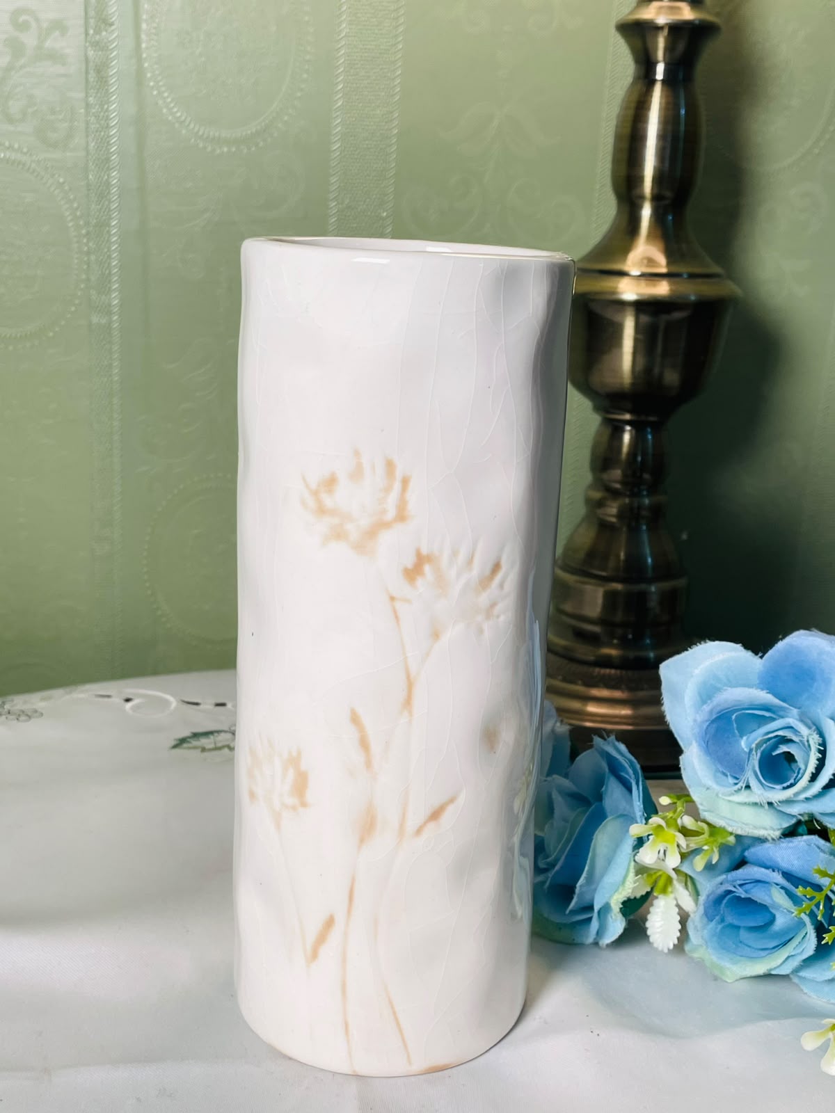 Gisela Graham White Floral Ceramic Vase 20 cm
