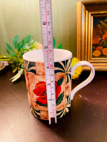 Red Poppy Floral Ceramic Mug 4 Inch Vintage Botanical Coffee Cup