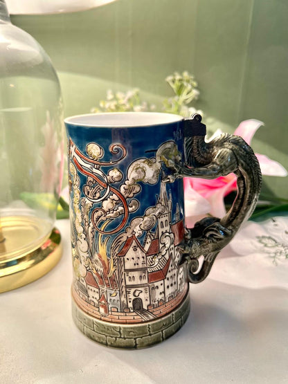 Vintage Blue Ceramic Dragon Handle Mug 16 cm