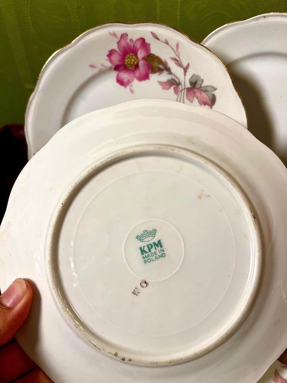 KPM Poland Pink Floral 6.5 Inch Dessert Plates | Vintage Porcelain | Set of 4