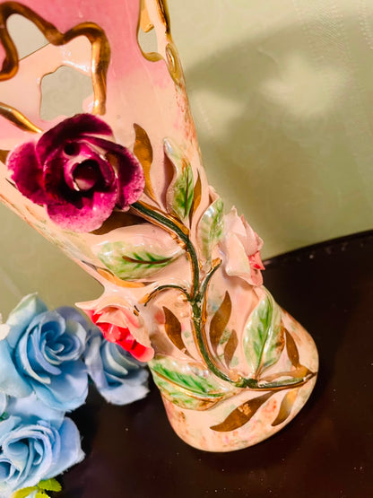 Quaregnon Belgium Hand-Painted Floral Ceramic Vase – 8 Inch