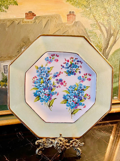 Staffordshire Fine Bone China Octagonal Plate – Blue Forget-Me-Not Floral Design, Made in England