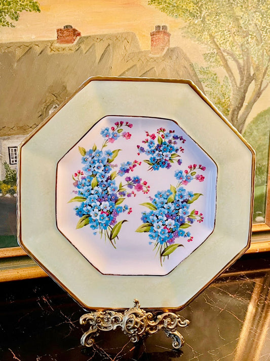 Staffordshire Fine Bone China Octagonal Plate – Blue Forget-Me-Not Floral Design, Made in England