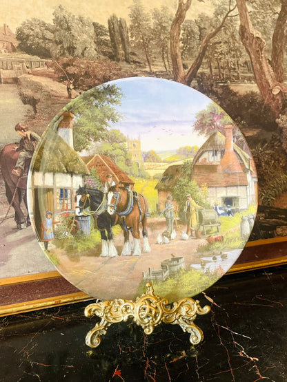royal doulton plate, off to the fields plate, shire horse plate, limited edition royal doulton, countryside collectors plate, english bone china plate, royal doulton england, farm life plate, horse collector plate, vintage royal doulton pakistan, english art plate, sunset kitchen vintage