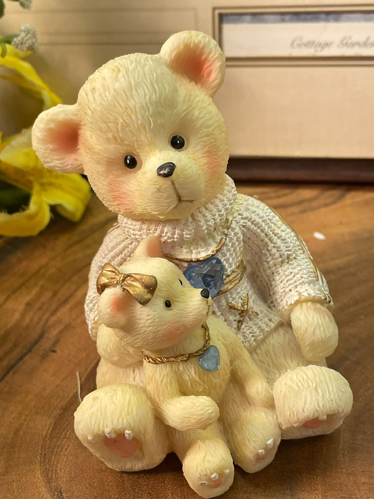 Vintage Teddy Bear With Baby Bear Figurine