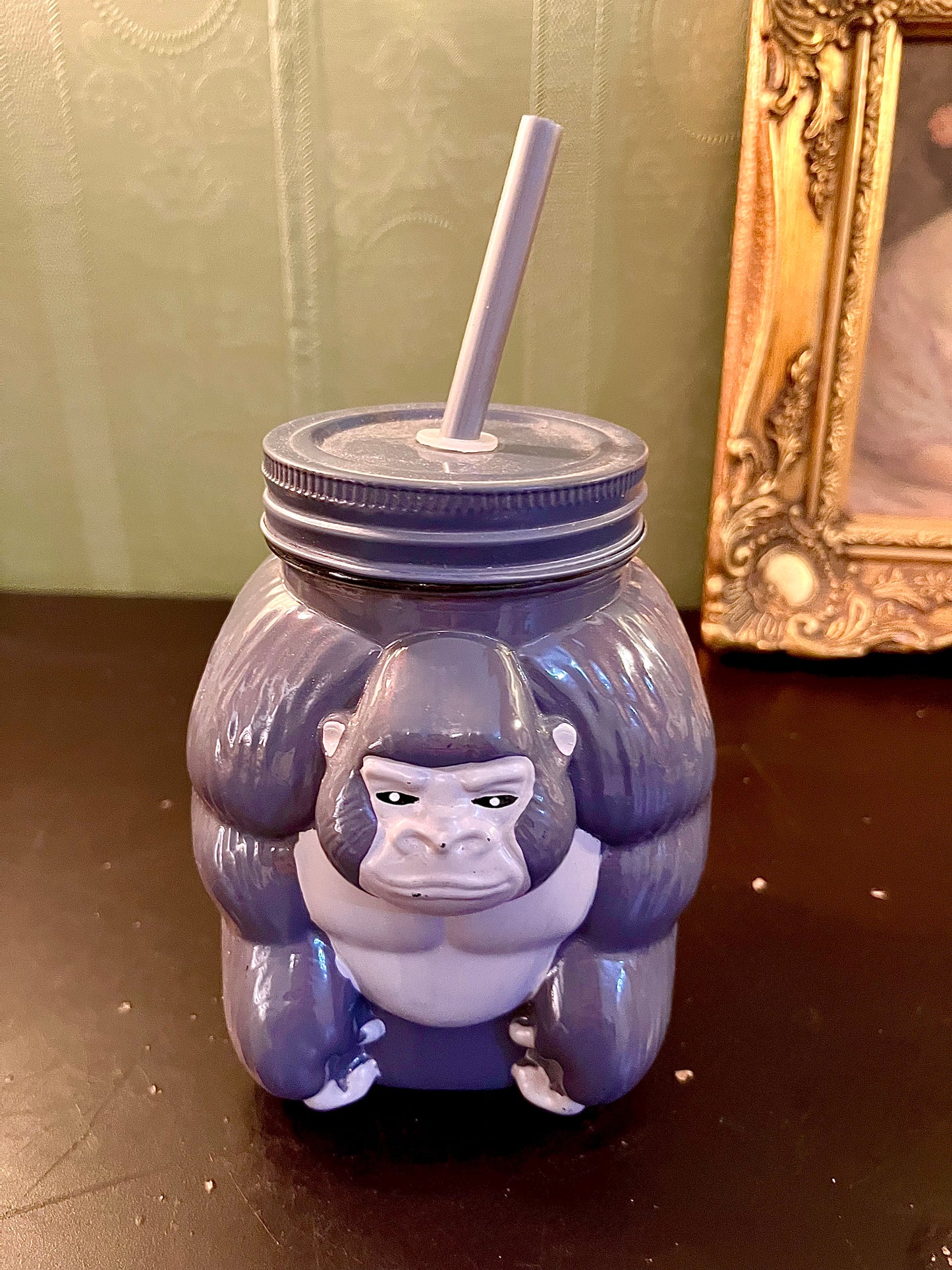 Gorilla Mason Jar Tumbler with Straw | Animal Drink Cup | Novelty Sipper