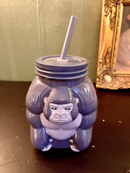 Gorilla Mason Jar Tumbler with Straw | Animal Drink Cup | Novelty Sipper