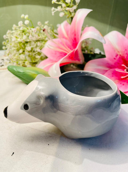 Grey Hedgehog Ceramic Mini Planter 5 in