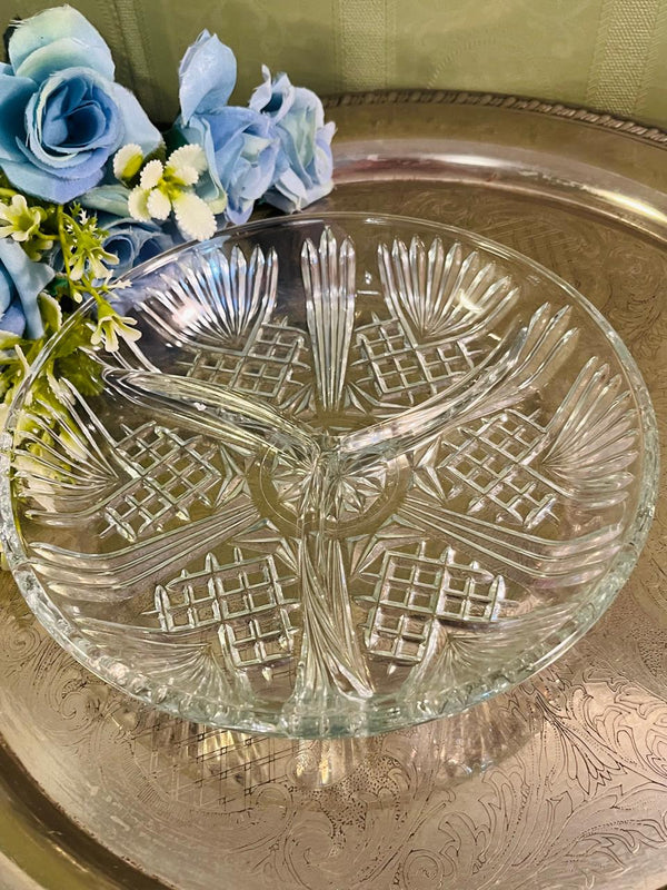 Vintage Pressed Crystal Sectional Serving Platter 20 cm