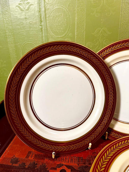 Royal Bayreuth Bavaria Medium Plates | Burgundy & Gold Laurel Border | Set of 6
