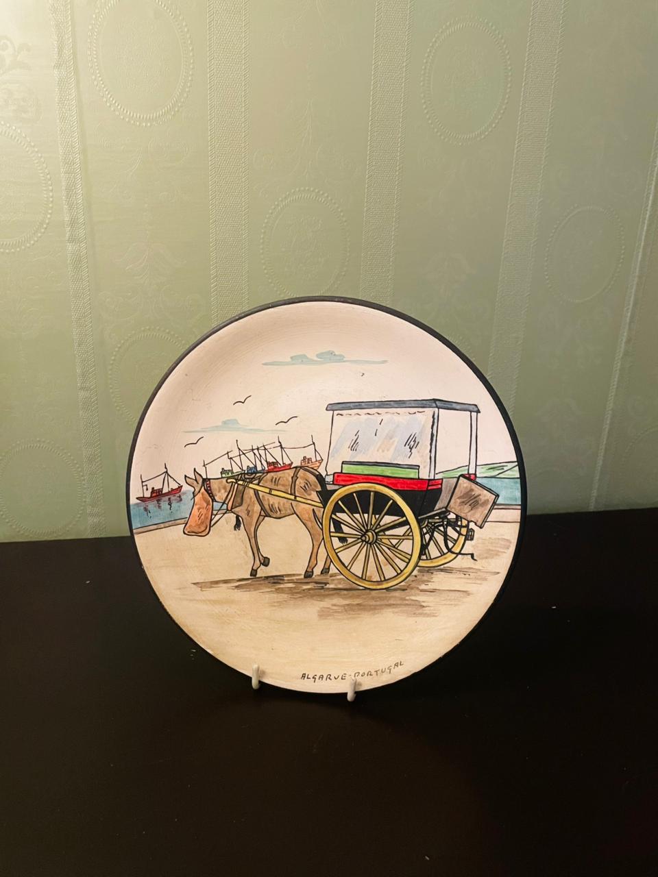 Vintage Algarve Portugal Horse Cart Wall Plate 8"
