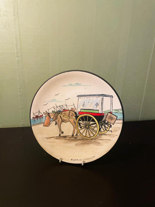 Vintage Algarve Portugal Horse Cart Wall Plate 8"