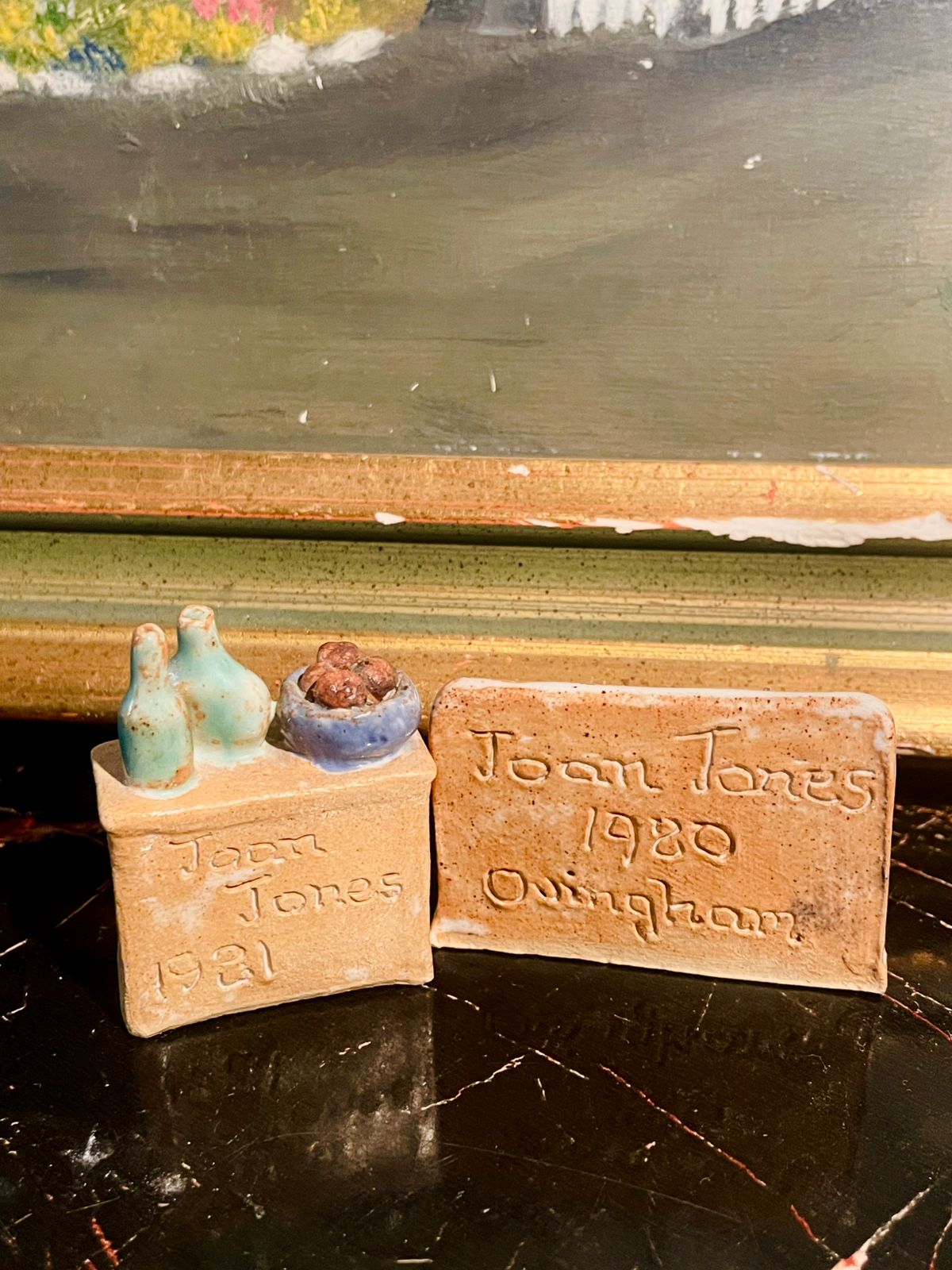 Vintage Miniature Ceramic Furniture Set — Sofa & Dresser Pair