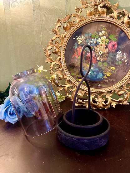 Black Metal & Smoked Glass Hanging Tealight Lantern