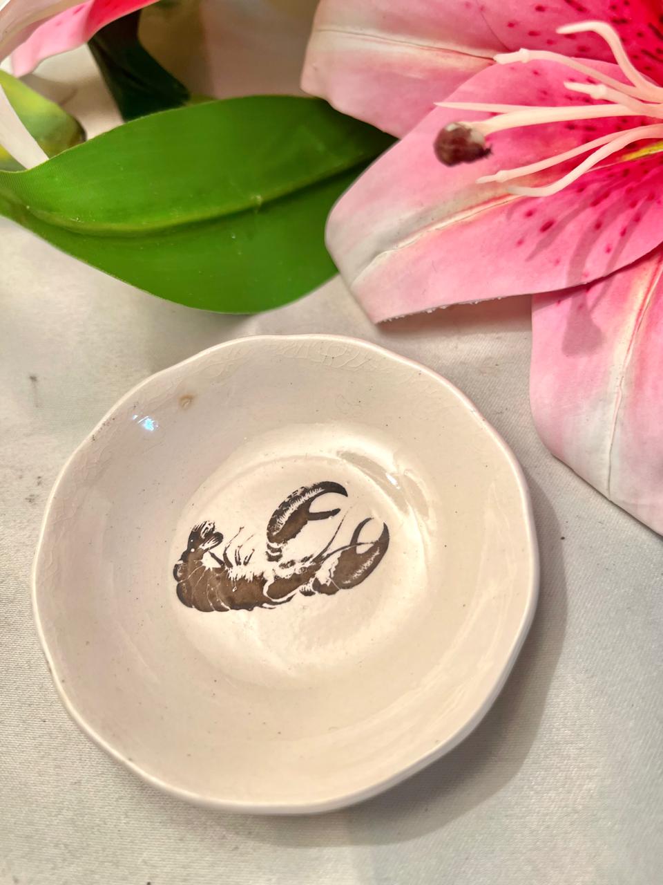 Lobster Motif Ceramic Condiment Bowl 9 cm