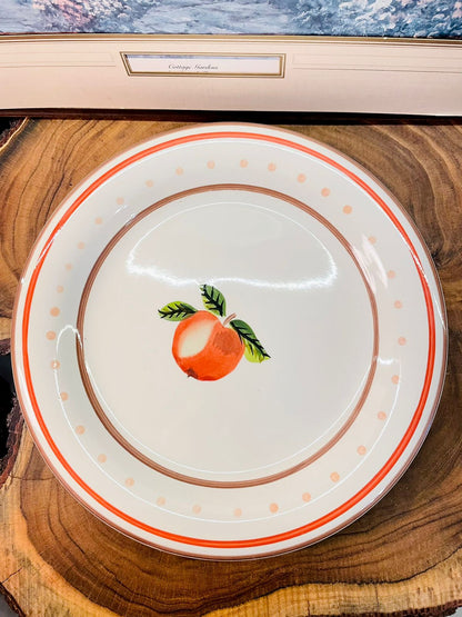 Vintage Apple Plate Polka Dot Porcelain Dish Microwave Safe
