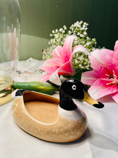 Vintage Portugal Ceramic Duck Planter / Trinket Dish 16 cm