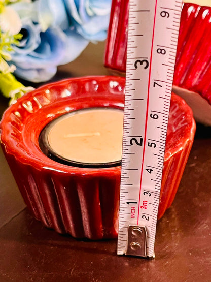 Red Ceramic Tealight Candle Holder Set (2 Piece)