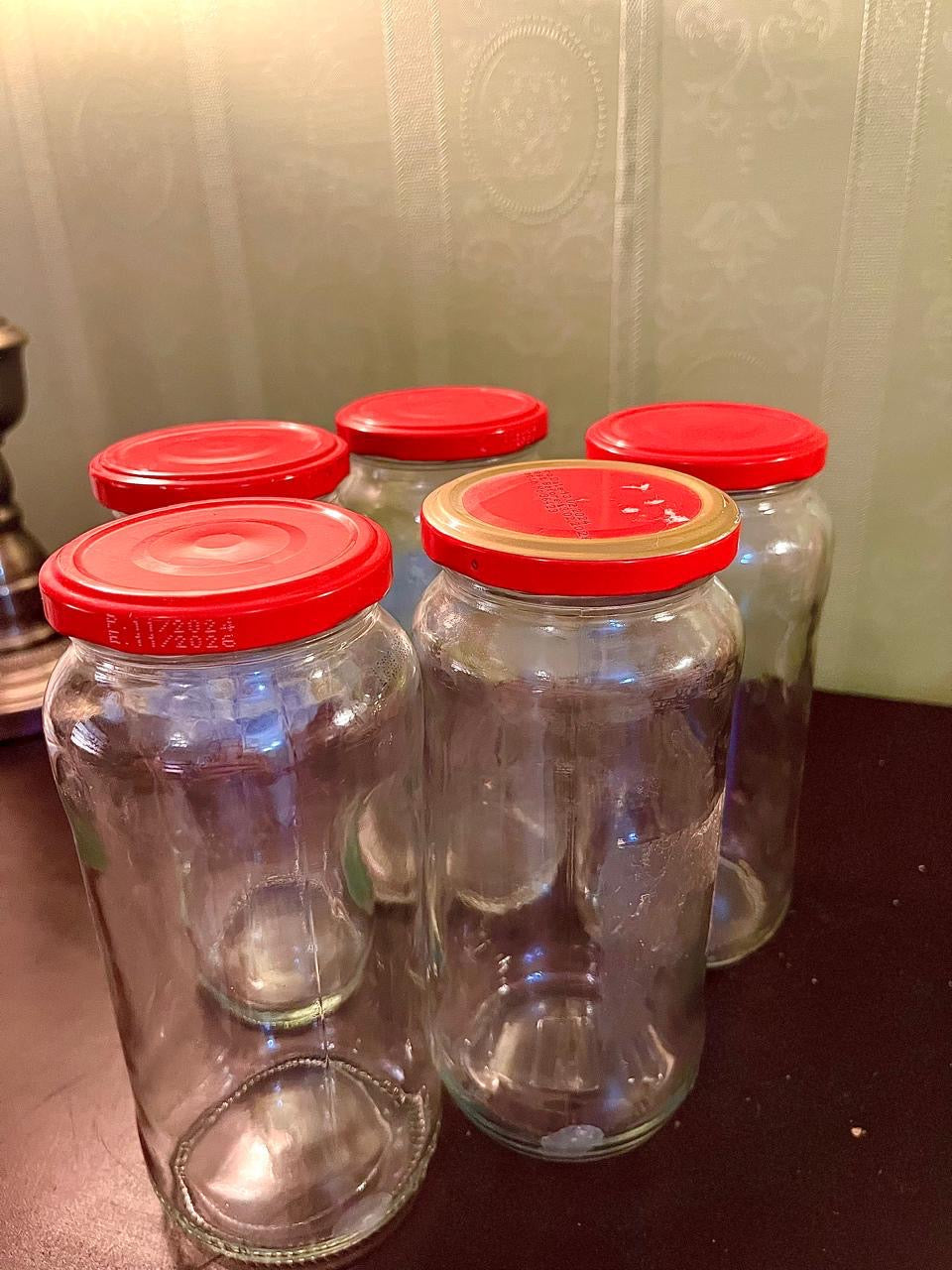Set of 5 Glass Storage Jars with Red Lids