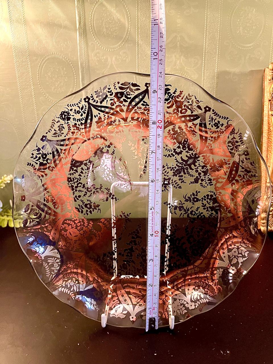 Decorative Glass Floral Serving Plate 10 Inch