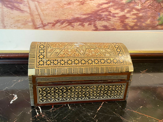 Vintage Handmade Wooden Jewelry Box with Intricate Inlay & Velvet Interior