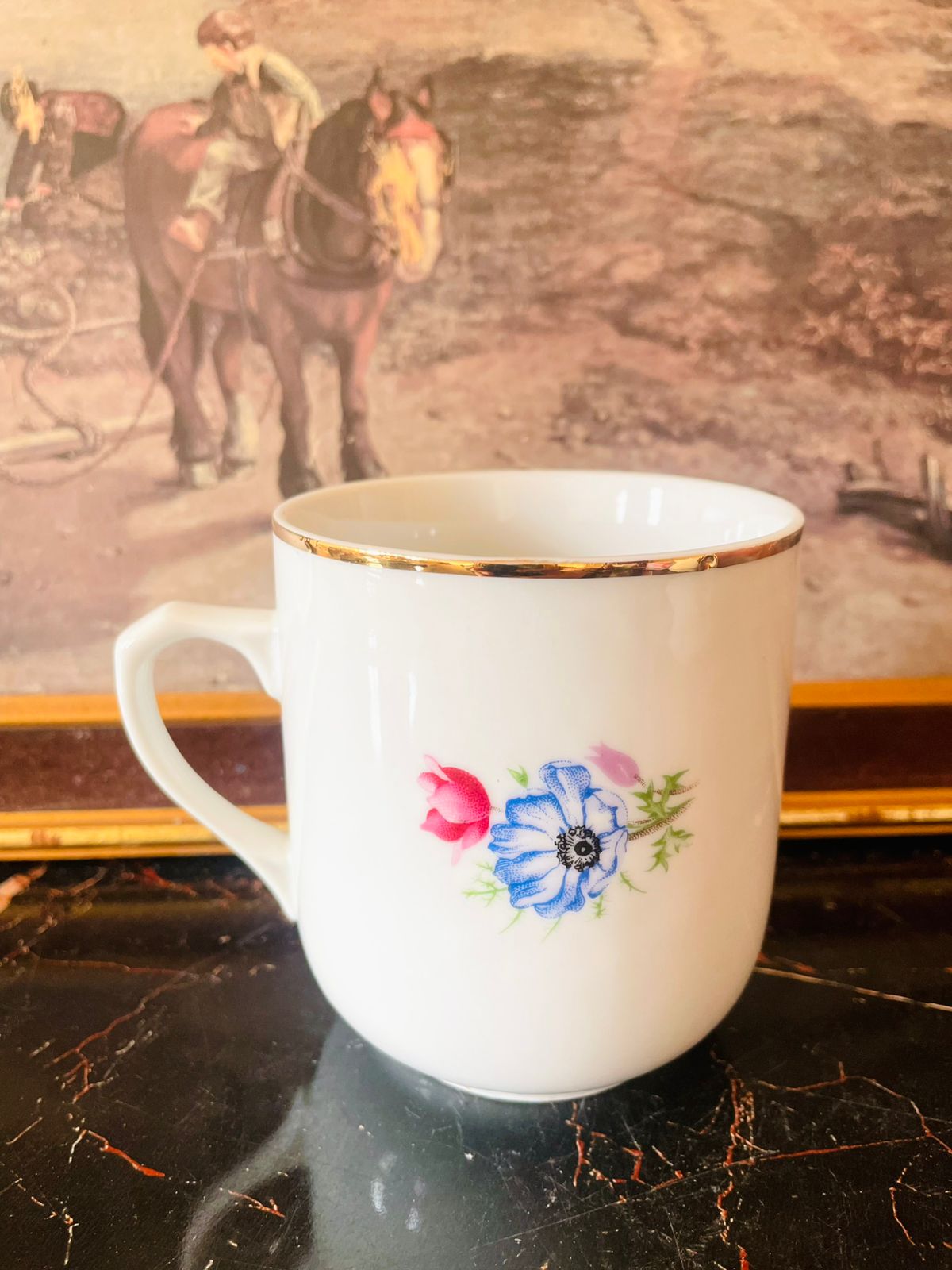 (Vintage Grandma Mug) Floral Roses Gilded Porcelain – Made in Czechoslovakia