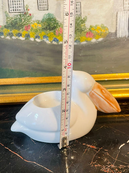 Vintage White Ceramic Pelican Candle Holder / Trinket Dish