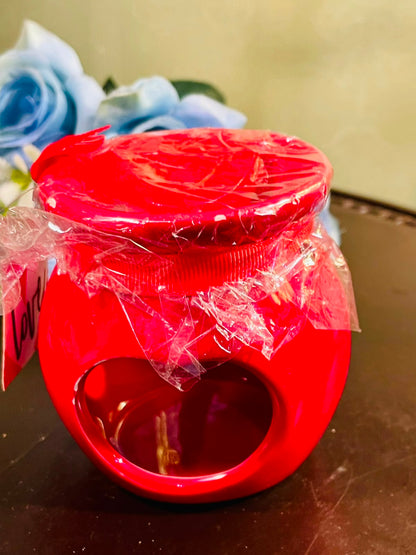Red Ceramic Heart Wax Melt Burner & Tealight Oil Warmer (4 Inch)