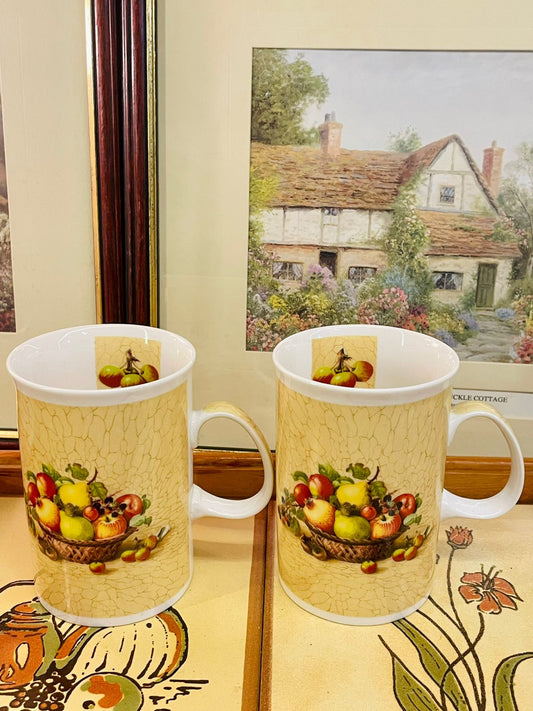 Set of 2 Vintage Wilscombe Fine China Fruit Basket Mugs, England