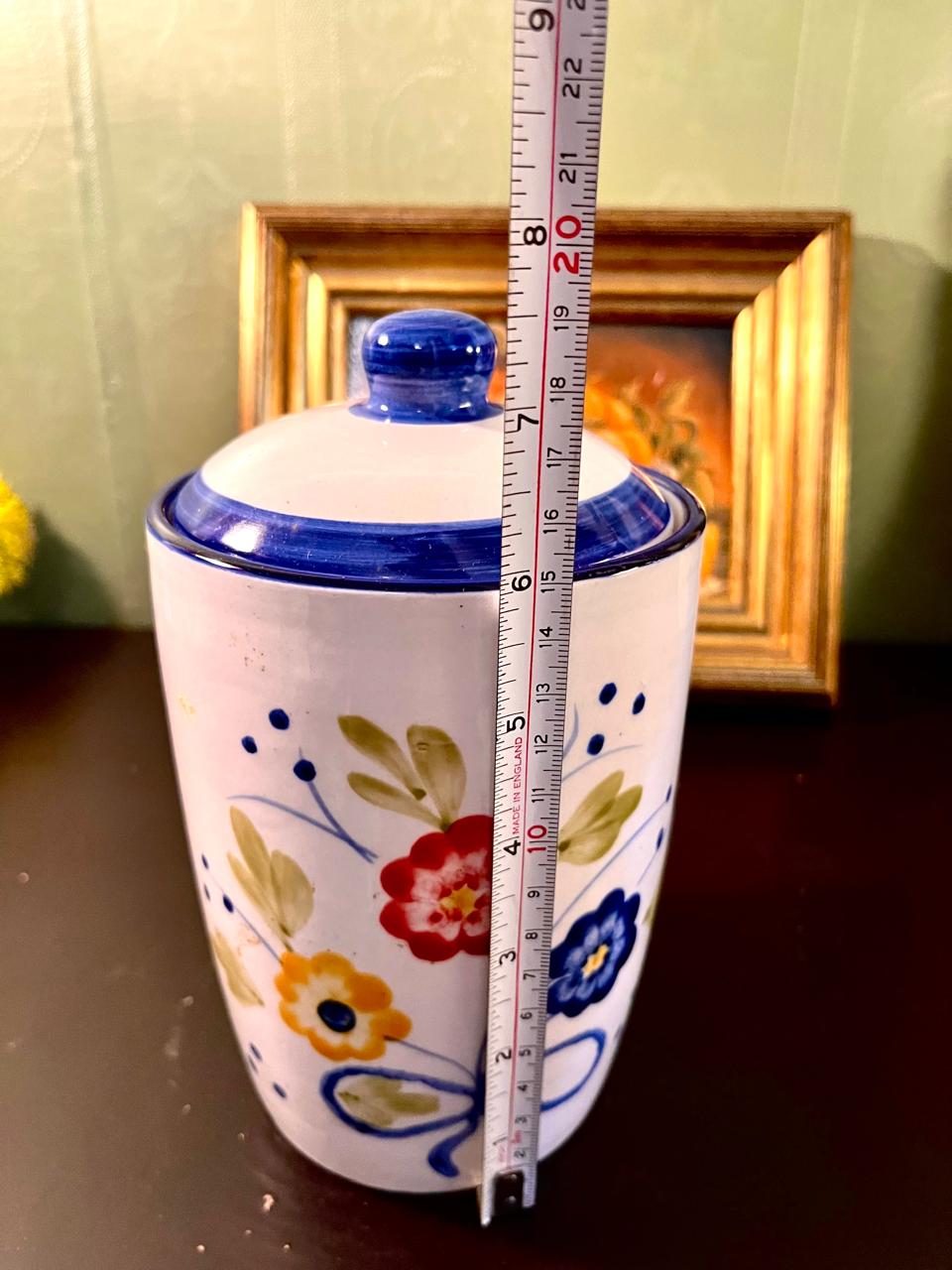 8 Inch Hand-Painted Ceramic Storage Jar with Lid – Floral Canister