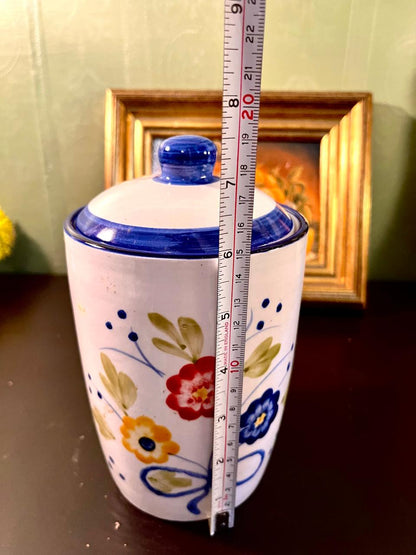 8 Inch Hand-Painted Ceramic Storage Jar with Lid – Floral Canister