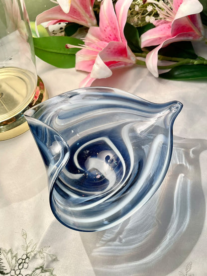 Blue & Clear Crystal Sculptural Bowl 16 cm