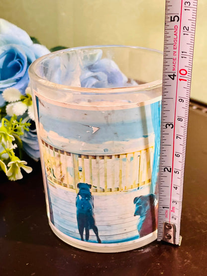 Decorative Printed Candle in Crystal Jar – Coastal Design 10cm