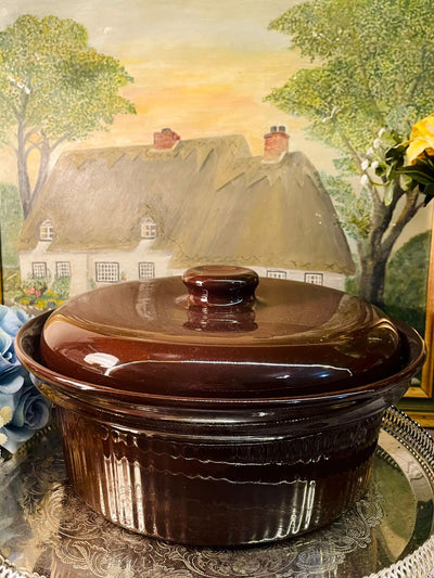 Vintage Large Brown Ceramic Casserole Dish – Stove-Safe