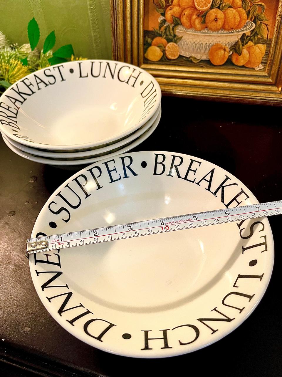 Vintage Typography Cereal Bowls Set of 4 – 7 Inch Black & White